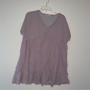 Listicle Lilac Ruffle Cotton Blend V Neck Layer Lined Long M Blouse